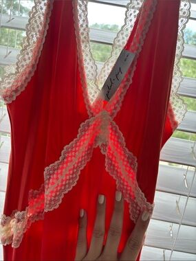 Petal & Pup Red Chemise with Cream Lace Trim